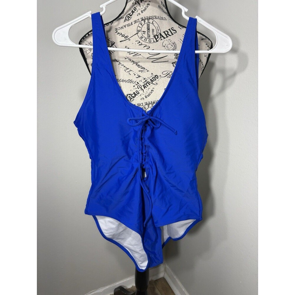 Blue One Piece Swimsuit Women's Size 46 Adjustable Strap Nylon Spandex